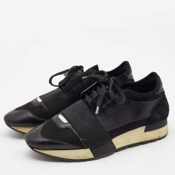 Balenciaga Black Leather and Mesh Race Runner Low Top Sneakers Size 37