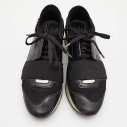Balenciaga Black Leather and Mesh Race Runner Low Top Sneakers Size 37