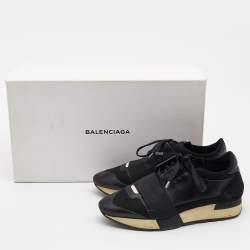 Balenciaga Black Leather and Mesh Race Runner Low Top Sneakers Size 37