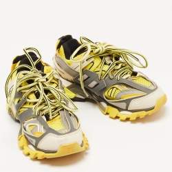 مملوكة مسبقًا Balenciaga Yellow/Grey Leather and Mesh Track Sneakers Size 37