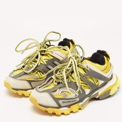 مملوكة مسبقًا Balenciaga Yellow/Grey Leather and Mesh Track Sneakers Size 37