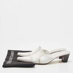 Pre Owned Balenciaga White Leather Mule Sandals Size 38