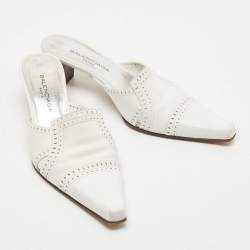 Pre Owned Balenciaga White Leather Mule Sandals Size 38