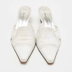 Pre Owned Balenciaga White Leather Mule Sandals Size 38