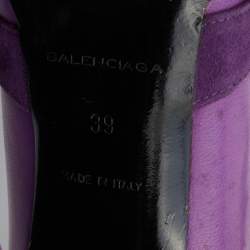 Pre Owned Balenciaga Purple Leather and Suede Double Buckle Strap Platform Sandals Size 39