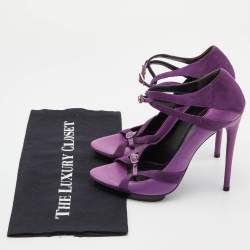 Pre Owned Balenciaga Purple Leather and Suede Double Buckle Strap Platform Sandals Size 39