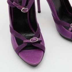 Pre Owned Balenciaga Purple Leather and Suede Double Buckle Strap Platform Sandals Size 39