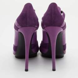 Pre Owned Balenciaga Purple Leather and Suede Double Buckle Strap Platform Sandals Size 39