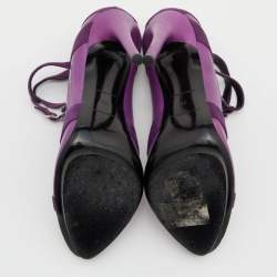 Pre Owned Balenciaga Purple Leather and Suede Double Buckle Strap Platform Sandals Size 39