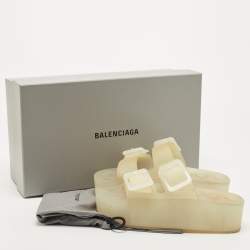 Pre Owned Balenciaga Transparent Rubber Logo Slides Size 36
