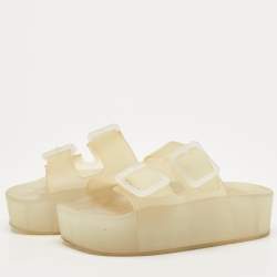 Pre Owned Balenciaga Transparent Rubber Logo Slides Size 36