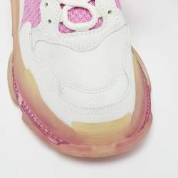 Balenciaga White/Pink Leather and Mesh Triple S Clear Sneakers Size 37