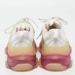 Balenciaga White/Pink Leather and Mesh Triple S Clear Sneakers Size 37