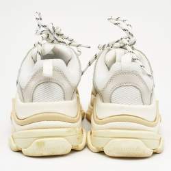 Pre Owned Balenciaga Grey/White Leather and Mesh Triple S Sneakers Size 37