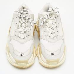 Pre Owned Balenciaga Grey/White Leather and Mesh Triple S Sneakers Size 37