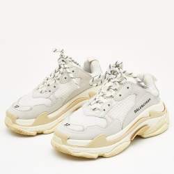 Pre Owned Balenciaga Grey/White Leather and Mesh Triple S Sneakers Size 37