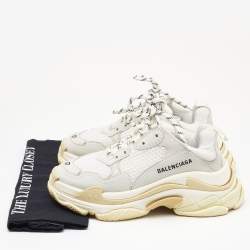Pre Owned Balenciaga Grey/White Leather and Mesh Triple S Sneakers Size 37