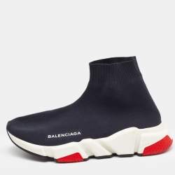 Pre Owned Balenciaga Dark Blue Knit Fabric Speed Trainer Sneakers Size 37