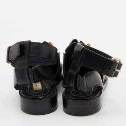 مملوكة مسبقًا Balenciaga Black Leather Stud Ankle Strap Flat Mules Size 36