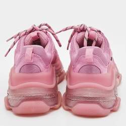Pre Owned Balenciaga Pink Nubuck and Mesh Triple S  Clear Sneakers Size 36
