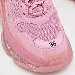 Pre Owned Balenciaga Pink Nubuck and Mesh Triple S  Clear Sneakers Size 36