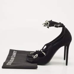 Balenciaga Black Suede Boucle Bow Open Toe Pumps Size 38.5