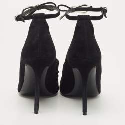 Balenciaga Black Suede Boucle Bow Open Toe Pumps Size 38.5