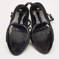 Balenciaga Black Suede Boucle Bow Open Toe Pumps Size 38.5