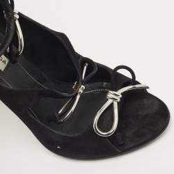 Balenciaga Black Suede Boucle Bow Open Toe Pumps Size 38.5