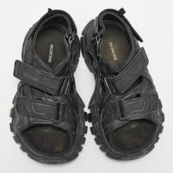 Pre Owned Balenciaga Black Leather Track Sandals Size 37