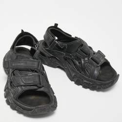 Pre Owned Balenciaga Black Leather Track Sandals Size 37