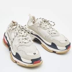 Pre Owned Balenciaga White Leather and Mesh Triple S Sneakers Size 39