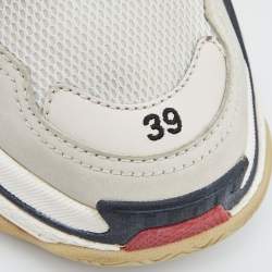 Pre Owned Balenciaga White Leather and Mesh Triple S Sneakers Size 39