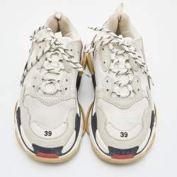 Pre Owned Balenciaga White Leather and Mesh Triple S Sneakers Size 39