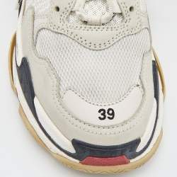 Pre Owned Balenciaga White Leather and Mesh Triple S Sneakers Size 39