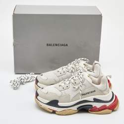 Pre Owned Balenciaga White Leather and Mesh Triple S Sneakers Size 39