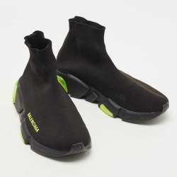 Pre Owned Balenciaga Black Knit Speed Trainer High Top Sneakers Size 37