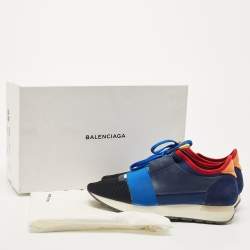 Balenciaga Multicolor Leather and Mesh Race Runner Sneakers Size 39