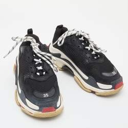 Pre Owned Balenciaga Black Leather and Mesh Triple S Sneakers Size 35