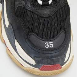 Pre Owned Balenciaga Black Leather and Mesh Triple S Sneakers Size 35
