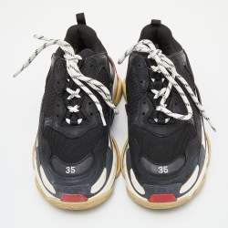 Pre Owned Balenciaga Black Leather and Mesh Triple S Sneakers Size 35