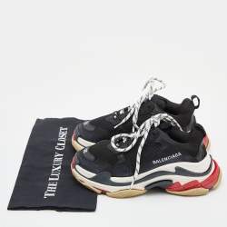 Pre Owned Balenciaga Black Leather and Mesh Triple S Sneakers Size 35