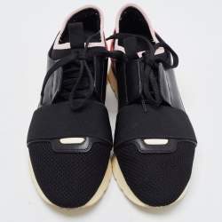 Balenciaga Black/Pink Leather and Mesh Race Runner Sneakers Size 37