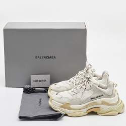 Pre Owned Balenciaga White/Grey Leather and Mesh Triple S Clear Sneakers Size 38