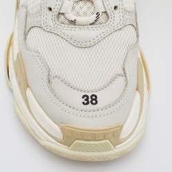 Pre Owned Balenciaga White/Grey Leather and Mesh Triple S Clear Sneakers Size 38