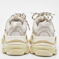 Pre Owned Balenciaga White/Grey Leather and Mesh Triple S Clear Sneakers Size 38