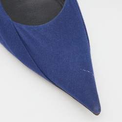 Pre Owned Balenciaga Blue Print Fabric Knife Pointed Toe Slingback Flat Sandals Size 37