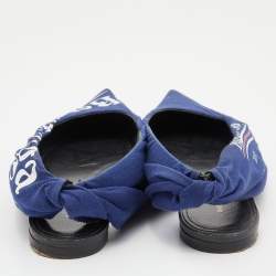 Pre Owned Balenciaga Blue Print Fabric Knife Pointed Toe Slingback Flat Sandals Size 37