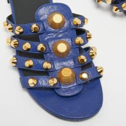 Pre Owned Balenciaga Purple Leather Arena Studded Flat Slides Size 39.5