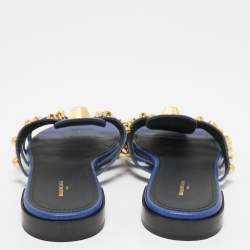 Pre Owned Balenciaga Purple Leather Arena Studded Flat Slides Size 39.5